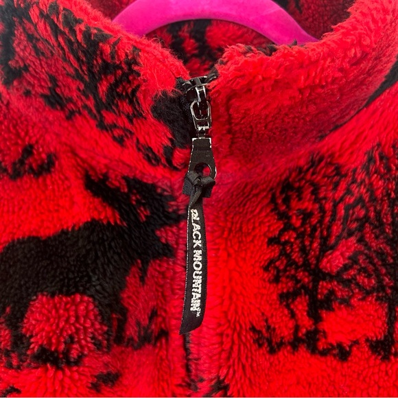 Black Mountain Outdoor Red Black Fleece Jacket Moose Size M Full Zip Camp Cabin - Picture 9 of 12